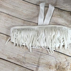 White Fringe Bandeau Bikini Top S